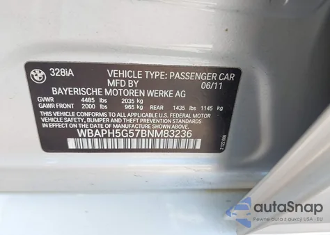 2011 BMW 328I from USA, damaged, VIN WBAPH5G57BNM83236